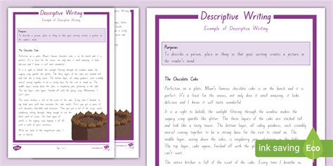 Descriptive Writing Examples For Primary Kids