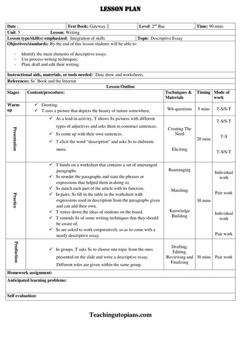 Descriptive Writing Lesson Plans For 5th Grade Descriptive Writing Lesson Plans - Descriptive Writing Lesson Plans