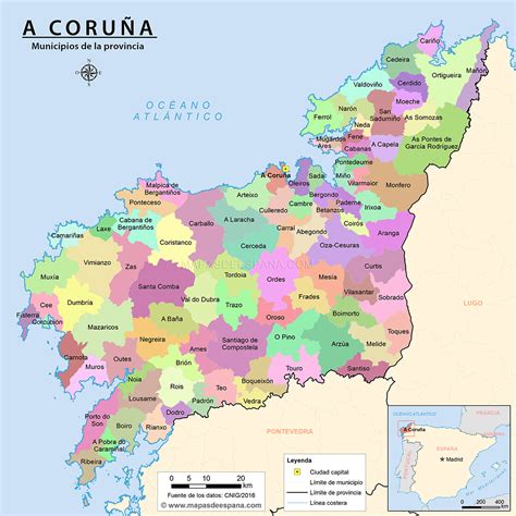 Descubre el mapa de la provincia de A Coruña: ciudades, pueblos y municipios