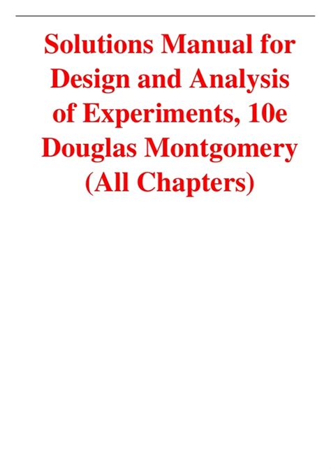 design and analysis of experiments montgomery solutions manual