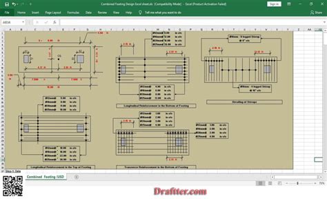 Design Continuous Footing Excel Sheet