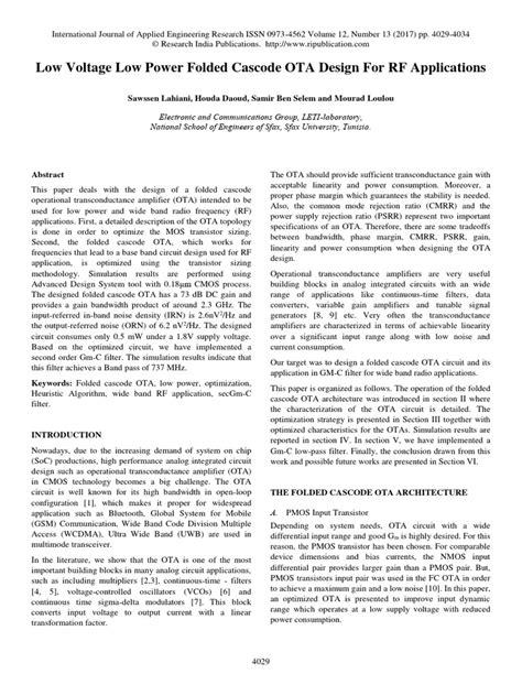 Design Of Low Voltage Folded Cascode Operational