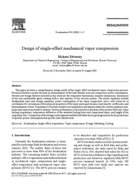 Design Of Single Effect Mechanical Vapor Compression