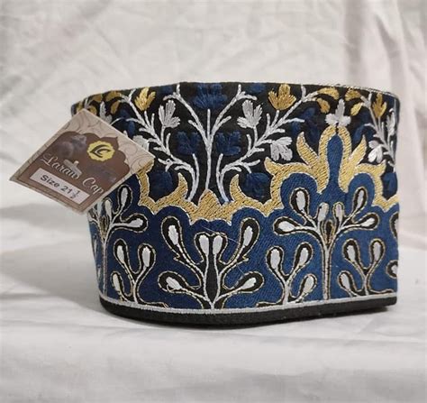 Design Topi  Barkati Blue Golden Flower Design Topi Islamic Bazaar - Design Topi