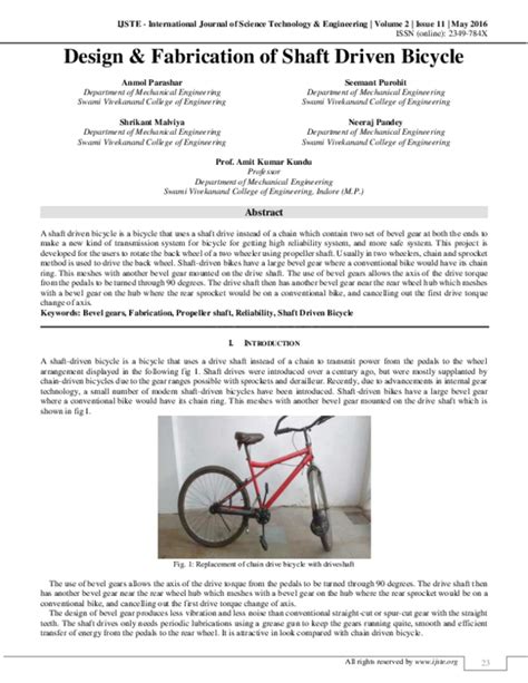 Read Online Design Fabrication Of Shaft Driven Bicycle Ijste Journal 
