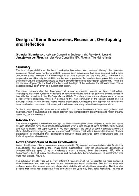 Read Design Of Berm Breakwaters Recession Overtopping And 