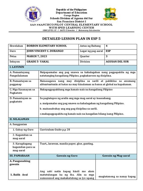 detailed lesson plan for elementary english