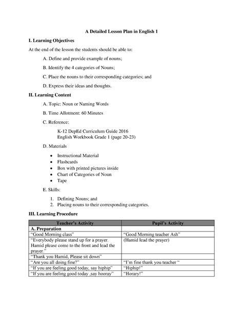 detailed lesson plan for grade 6