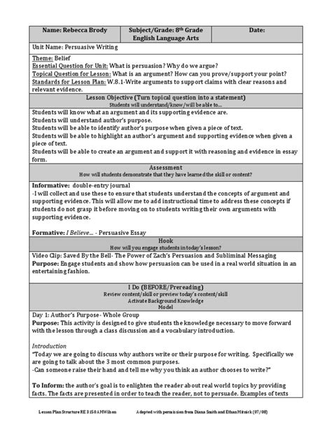 Detailed Lesson Plan On Persuasive Writing Studocu Persuasive Writing Lesson Plan - Persuasive Writing Lesson Plan