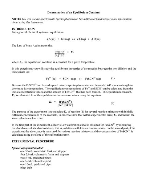 determination of an equilibrium constant pdf