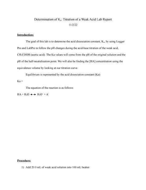 Determination Of Ka Lab Report Answers
