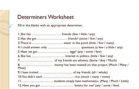 Determiners Exercise Class 9