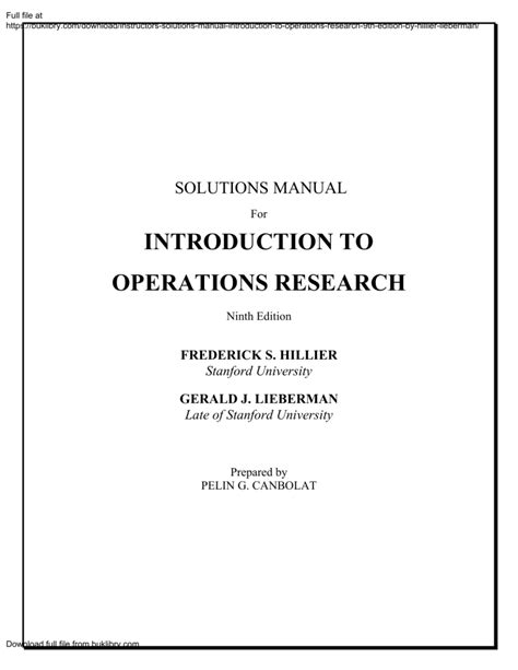 Deterministic Operations Research Solutions Manual