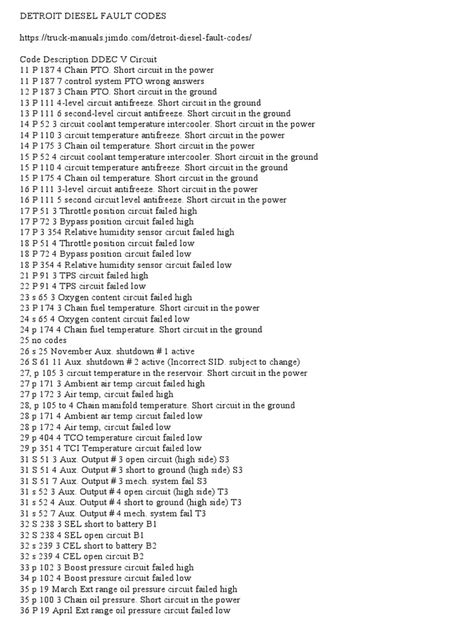 Detroit Diesel Fault Code List