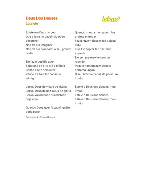 Deus Dos Deuses Letra