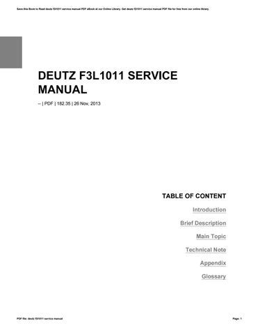 Read Online Deutz F3L1011F Service Manual 