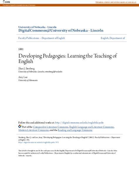 Developing Pedagogies Learning The Teaching Of English