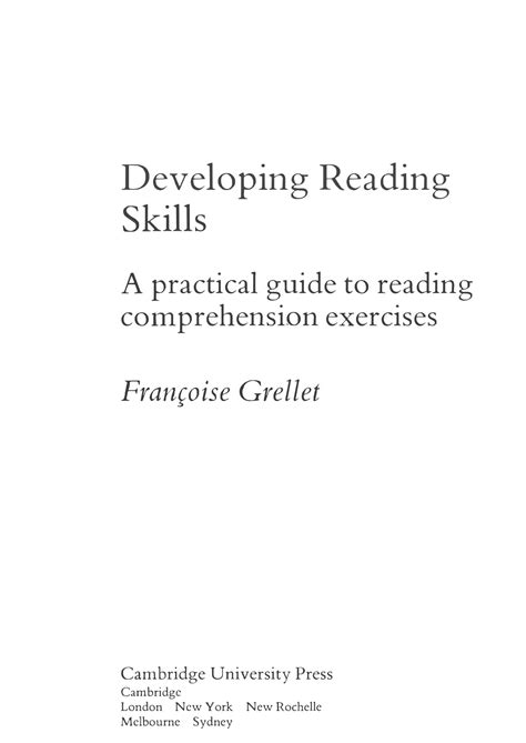 Developing Reading Skills A Practical Guide To Reading Comprehension Exercises Cambridge Language Teaching Library