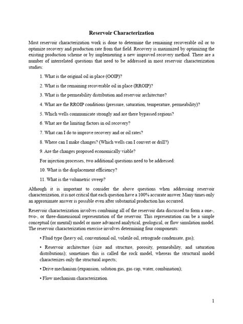 Development Of Reservoir Characterization Techniques And