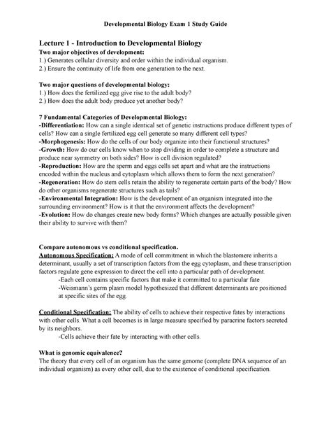 Developmental Biology Study Guide