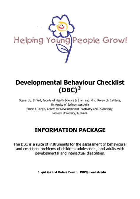 Download Developmental Behaviour Checklist Dbc Faculty Of 103600 Pdf 