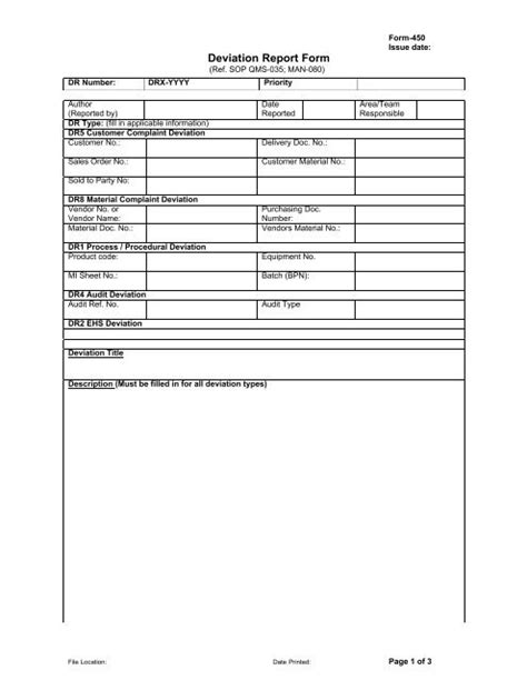 deviation report form gmpsop