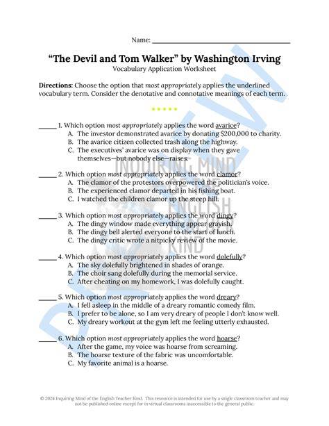 Devil And Tom Walker Check Answer Key
