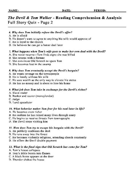 Devil And Tom Walker Comprehension Questions Answers