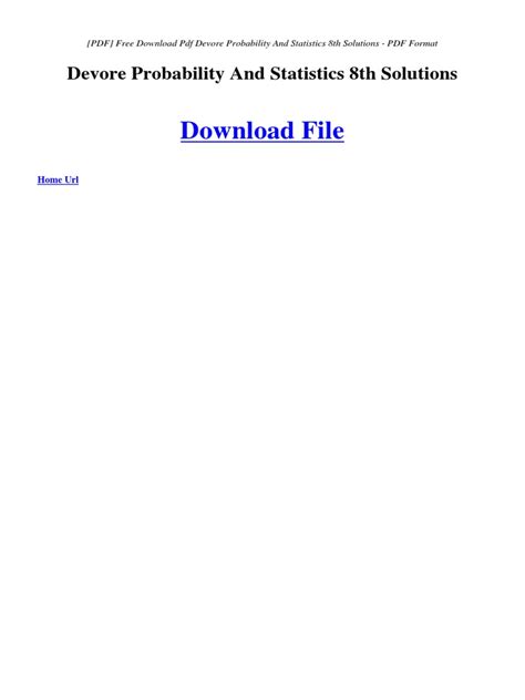 Devore Probability And Statistics 8th Solutions Manual Download