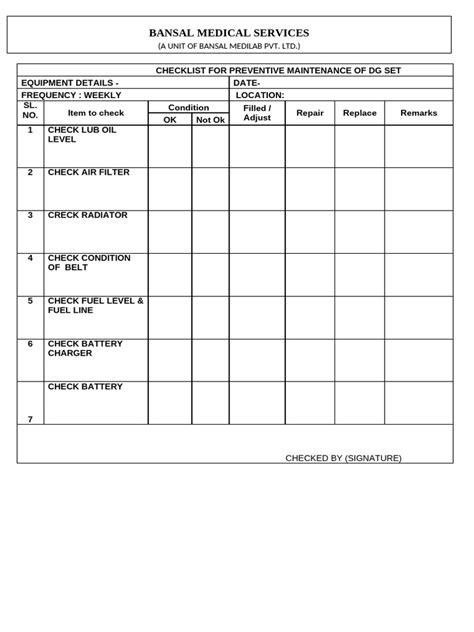 Dg Preventive Maintenance Manual