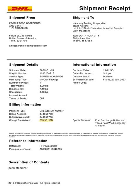 Dhl Shipment Receipt