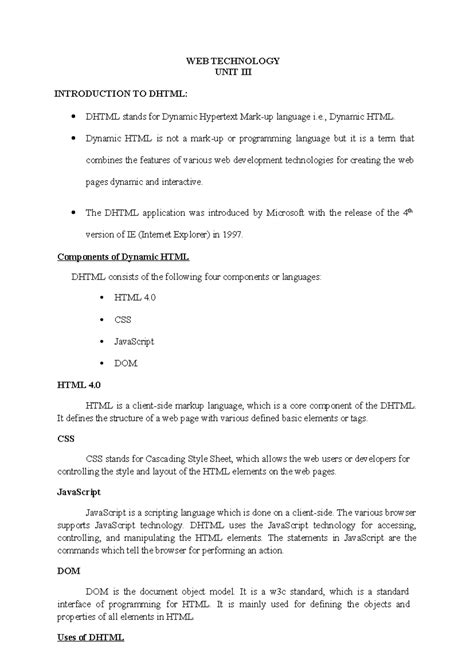 Dhtml Course Syllabus