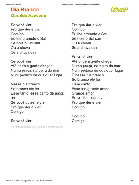 Dia Branco Letra