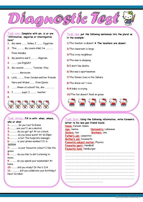 diagnostic test for english language for children