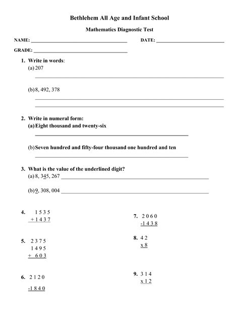 Diagnostic Test Middle School Mathematics Pdf Free Download Second Grade Math Diagnostic Worksheet - Second Grade Math Diagnostic Worksheet