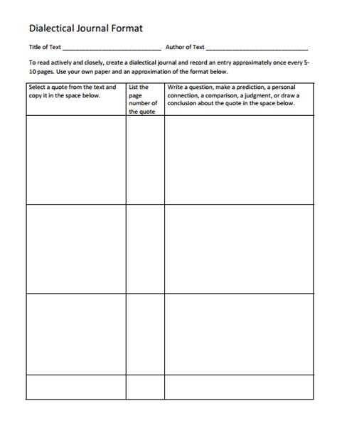 Read Online Dialectical Journal Template Page Lansingburgh 