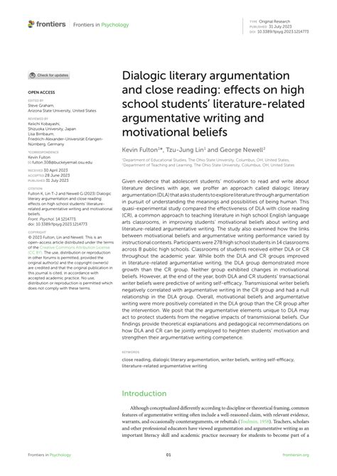 Dialogic Literary Argumentation And Close Reading Effects On Teaching Argumentative Writing High School - Teaching Argumentative Writing High School