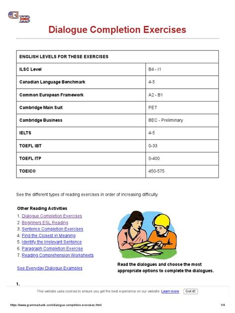 Dialogue Completion Exercises Worksheets Ket Pet Ielts Grammarbank Dialogue Writing Exercises - Dialogue Writing Exercises