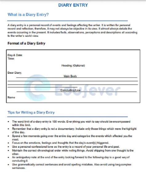 Diary Entry For Class 6