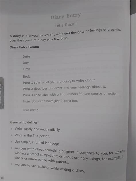 Diary Entry Format Class 10