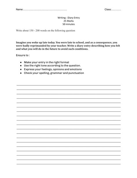 Diary Entry Questions For Class 6