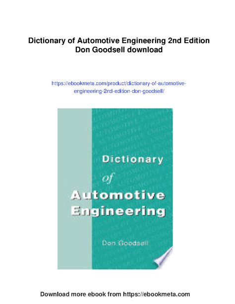 Dictionary Of Automotive Engineering 2nd Edition