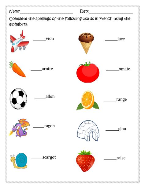 did you learn in french worksheet answer