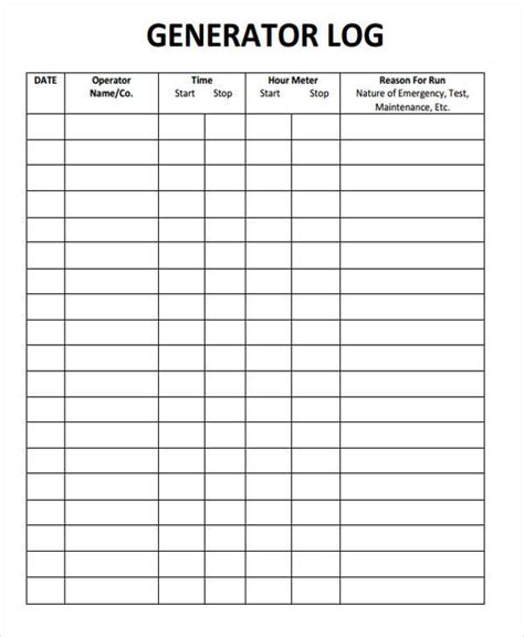 diesel generator daily log sheet