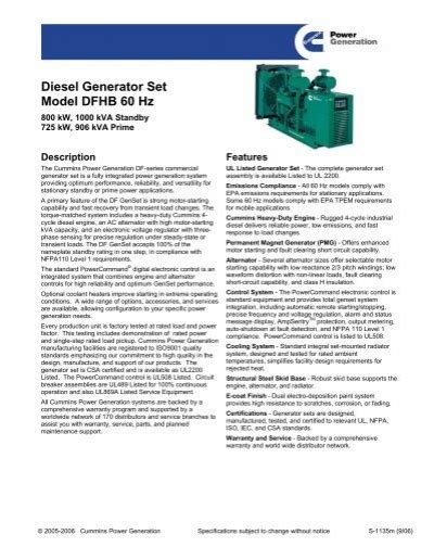 Diesel Generator Set Model Dfhb 60 Hz Power Suite