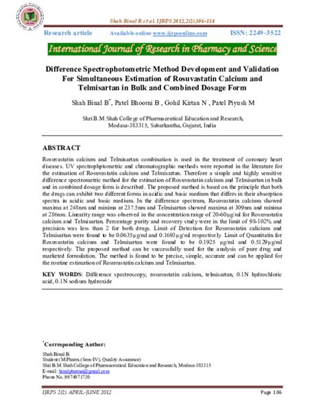 Difference Spectrophotometric Method Development For The
