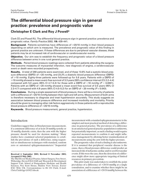 differential blood pressure sign in general practice: prevalence …