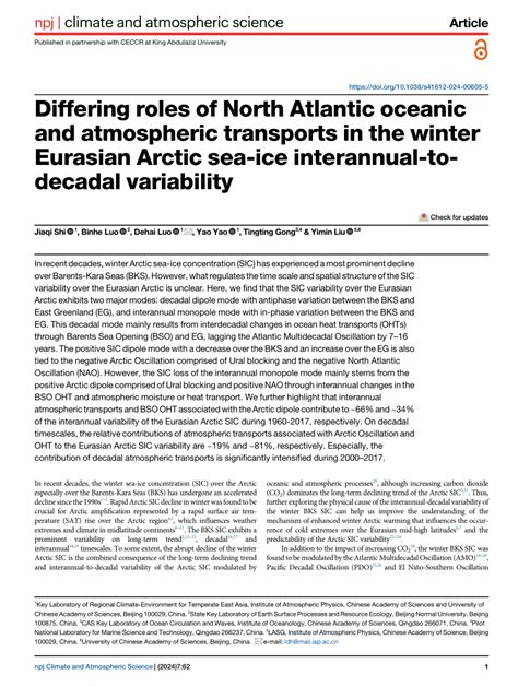 Differing Roles Of North Atlantic Oceanic And Atmospheric Variation In Science - Variation In Science