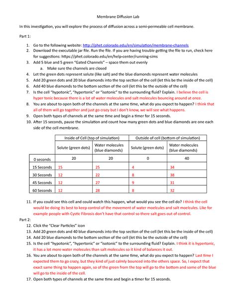 Diffusion Through Membrane Lab Answers