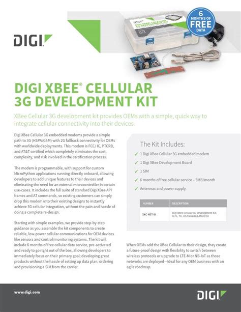Digi Xbee Cellular Development Kit Datasheet